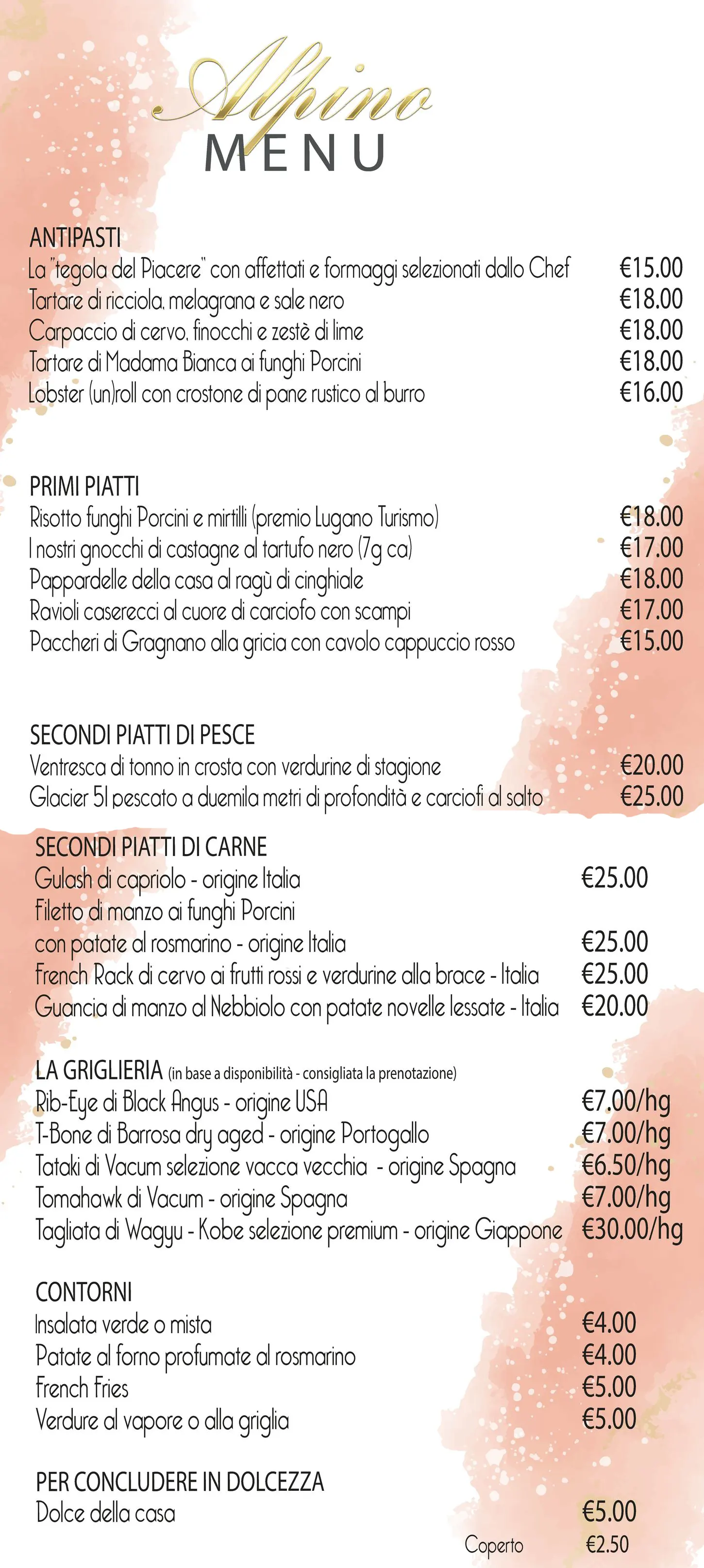 ristorante Alpino menu INVERNO 2024 